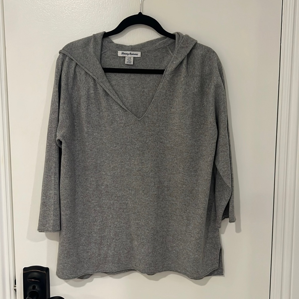 Tommy Bahama size large gray sweater with hood and matching scarf